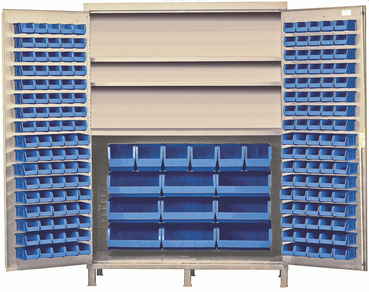 Heavy-Duty 60" Bin Cabinet, 60"W x 24"D x 84"H, 500 lb. capacity per interior shelf, Beige, Blue, Carbon Steel, QSC-BG-60SBL