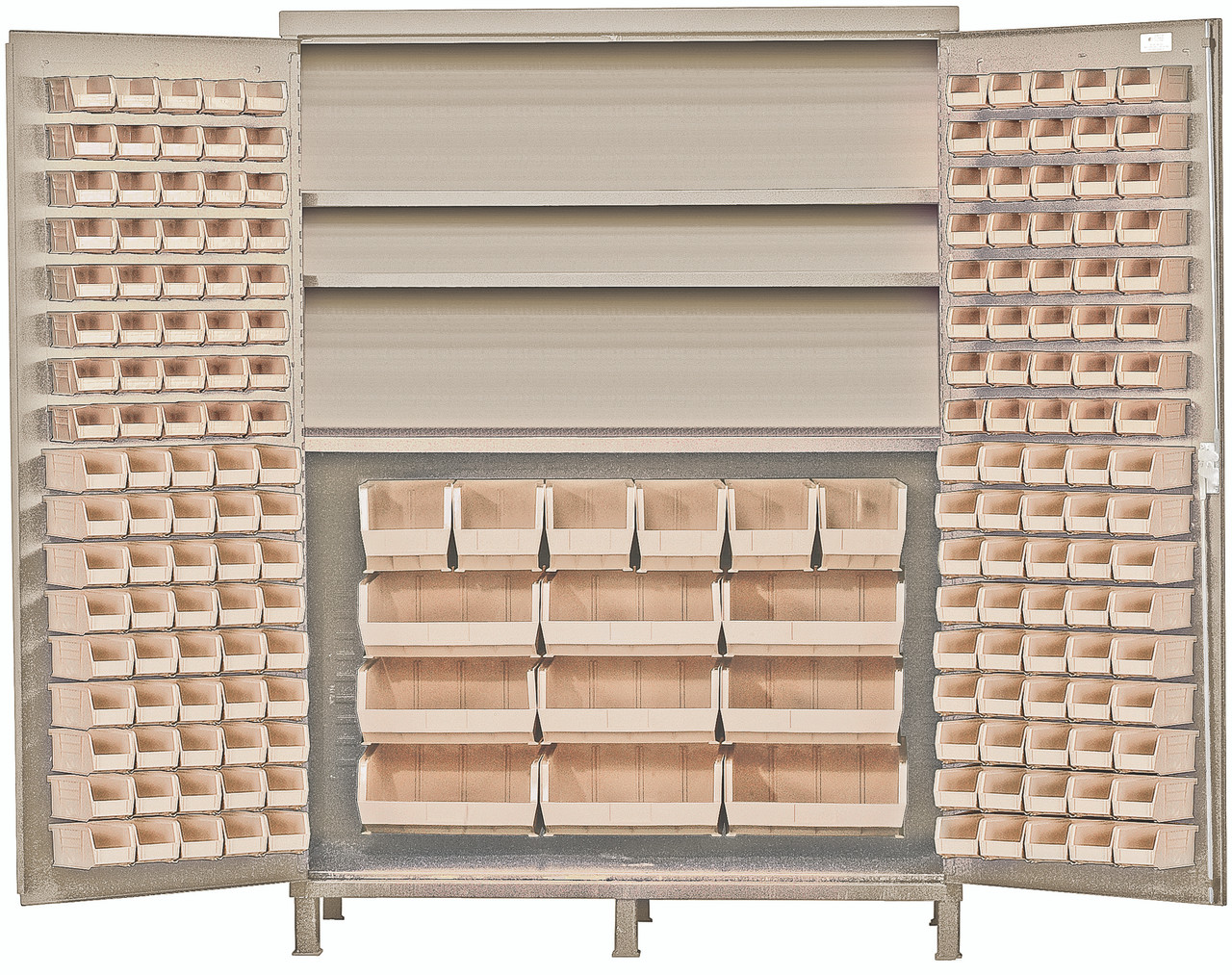 Heavy-Duty 60" Bin Cabinet, 60"W x 24"D x 84"H, 500 lb. capacity per interior shelf, Beige, Ivory, Carbon Steel, QSC-BG-60SIV