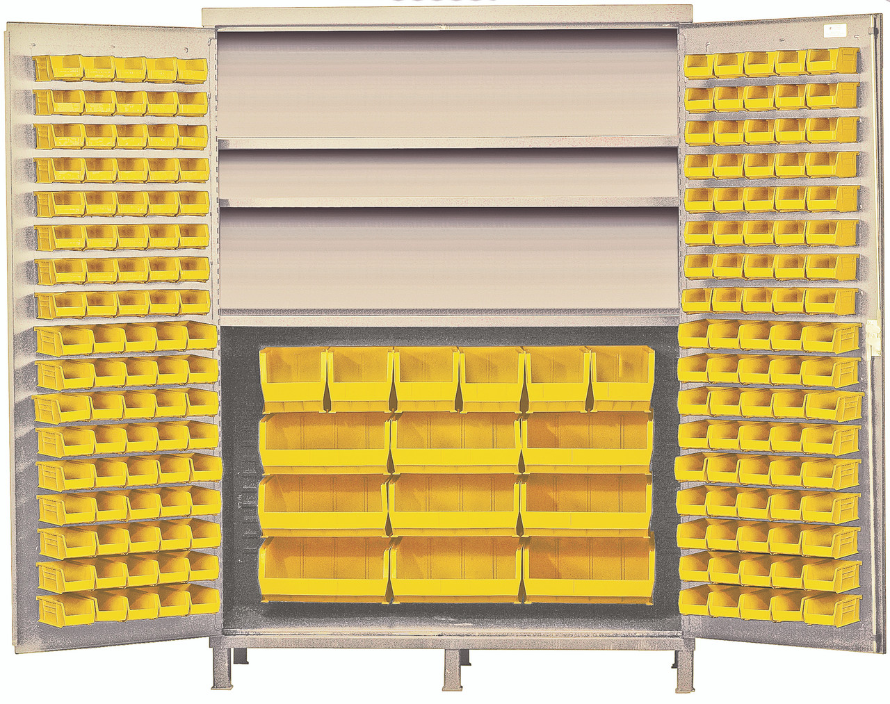 Heavy-Duty 60" Bin Cabinet, 60"W x 24"D x 84"H, 500 lb. capacity per interior shelf, Beige, Yellow, Carbon Steel, QSC-BG-60SYL