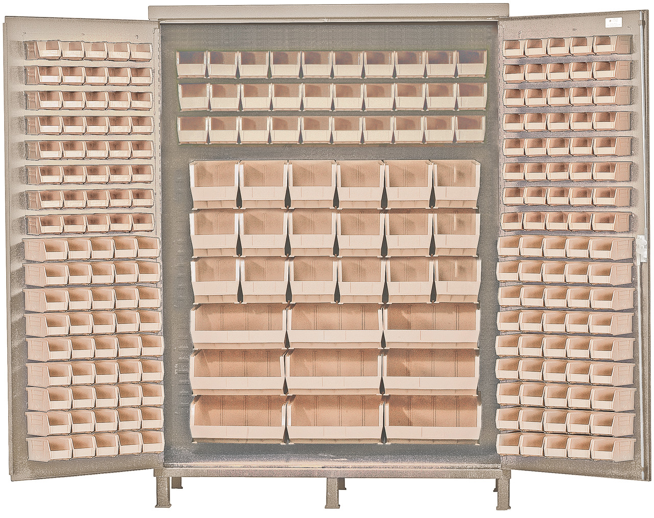 Heavy-Duty 72" Bin Cabinet, 72"W x 24"D x 84"H, 14 gauge all welded construction, Beige, Clear, Carbon Steel, QSC-BG-72CL