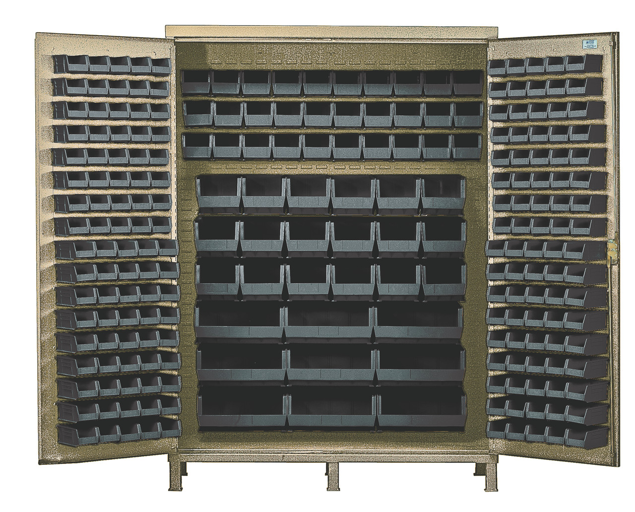 Heavy-Duty 72" Bin Cabinet, 72"W x 24"D x 84"H, 500 lb. capacity per interior shelf, Beige, Black, Carbon Steel, QSC-BG-72S-84BK