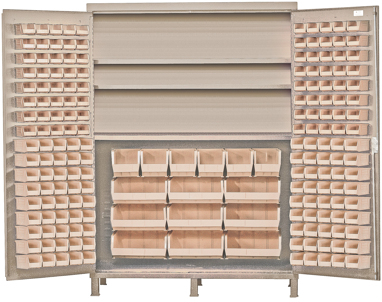 Heavy-Duty 72" Bin Cabinet, 72"W x 24"D x 84"H, 500 lb. capacity per interior shelf, Beige, Clear, Carbon Steel, QSC-BG-72SCL