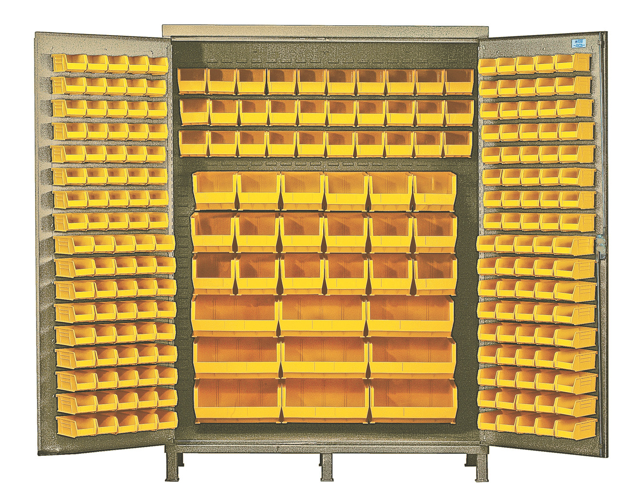 Heavy-Duty 72" Bin Cabinet, 72"W x 24"D x 84"H, 14 gauge all welded construction, Beige, Yellow, Carbon Steel, QSC-BG-72YL