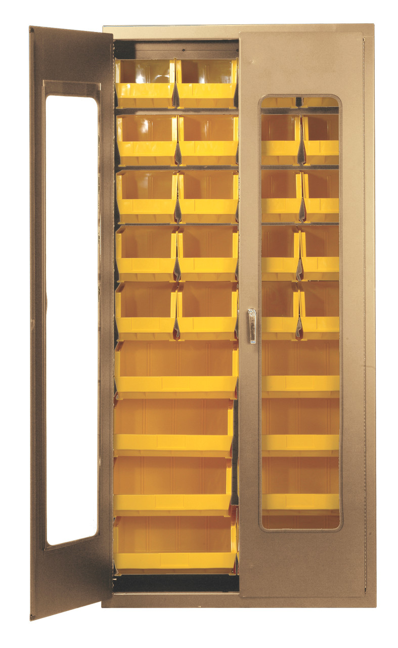 Heavy-Duty 36" Bin Cabinet, 36"W x 18"D x 78"H, clear acrylic door model, Beige, Green, Carbon Steel, QSC-BG-C240250GN