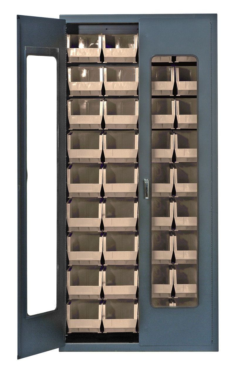 Heavy-Duty 36" Bin Cabinet, 36"W x 18"D x 78"H, clear acrylic door model, Beige, Ivory, Carbon Steel, QSC-BG-C240IV