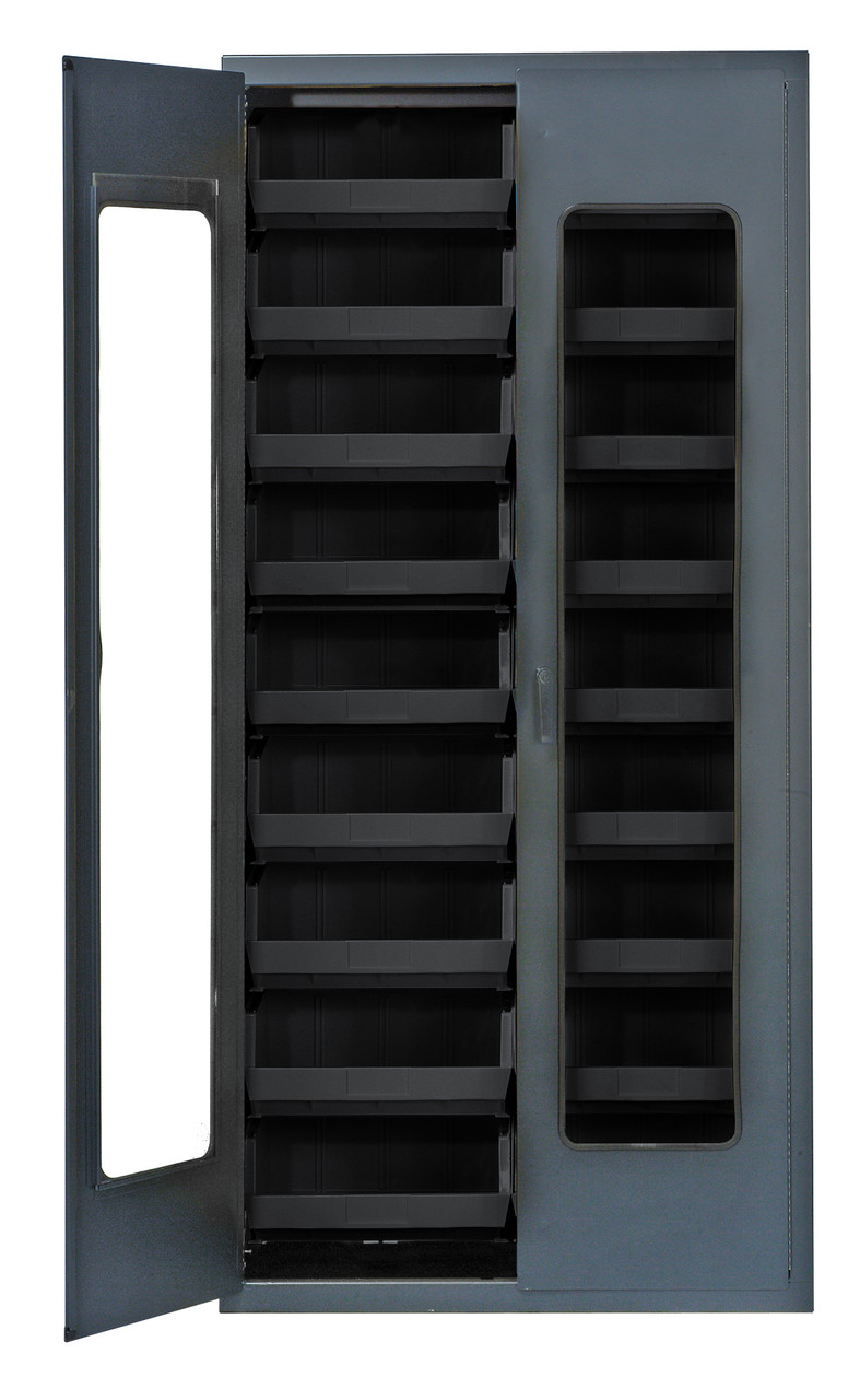 Heavy-Duty 36" Bin Cabinet, 36"W x 18"D x 78"H, clear acrylic door model, Beige, Black, Carbon Steel, QSC-BG-C250BK