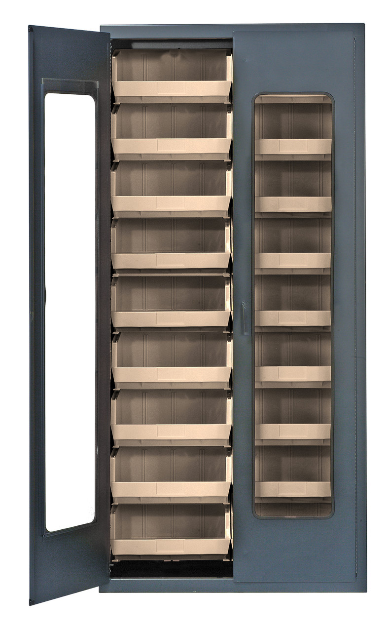 Heavy-Duty 36" Bin Cabinet, 36"W x 18"D x 78"H, clear acrylic door model, Beige, Clear, Carbon Steel, QSC-BG-C250CL