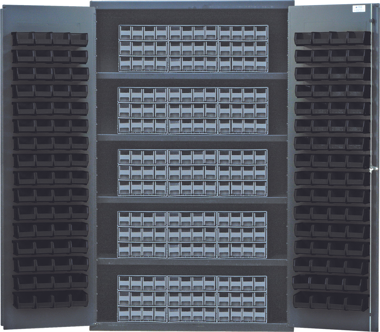 Heavy-Duty 48" Bin Cabinet, interlocking drawer storage, 48"W x 24"D x 78"H, Beige, Black, Carbon Steel, QSC-BG-QIC122BK