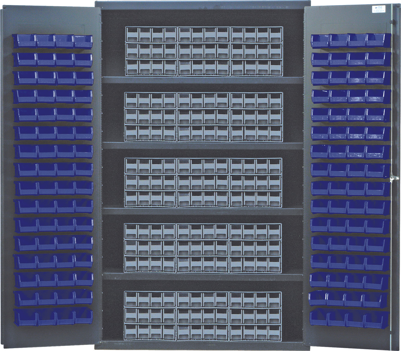 Heavy-Duty 48" Bin Cabinet, interlocking drawer storage, 48"W x 24"D x 78"H, Beige, Blue, Carbon Steel, QSC-BG-QIC122BL