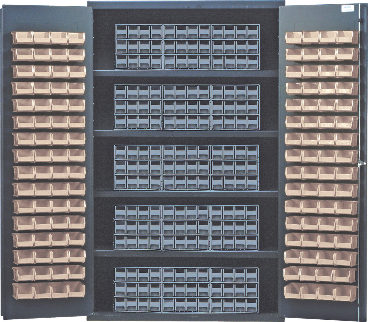 Heavy-Duty 48" Bin Cabinet, interlocking drawer storage, 48"W x 24"D x 78"H, Beige, Clear, Carbon Steel, QSC-BG-QIC122CL