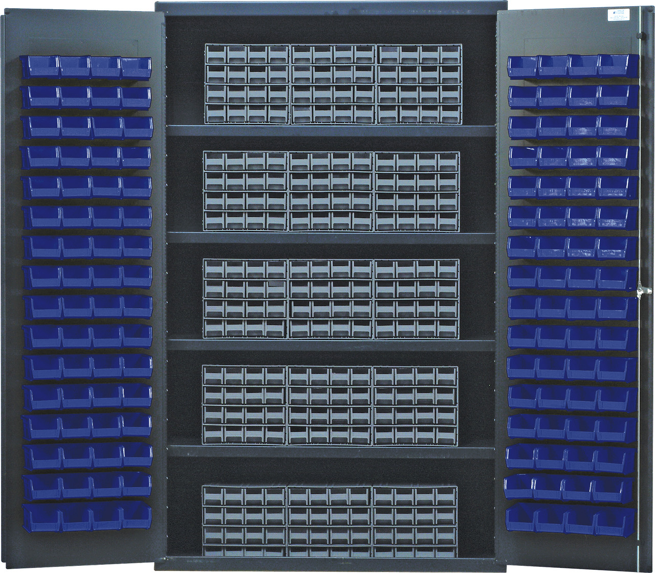 Heavy-Duty 48" Bin Cabinet, interlocking drawer storage, 48"W x 24"D x 78"H, Beige, Blue, Carbon Steel, QSC-BG-QIC161BL
