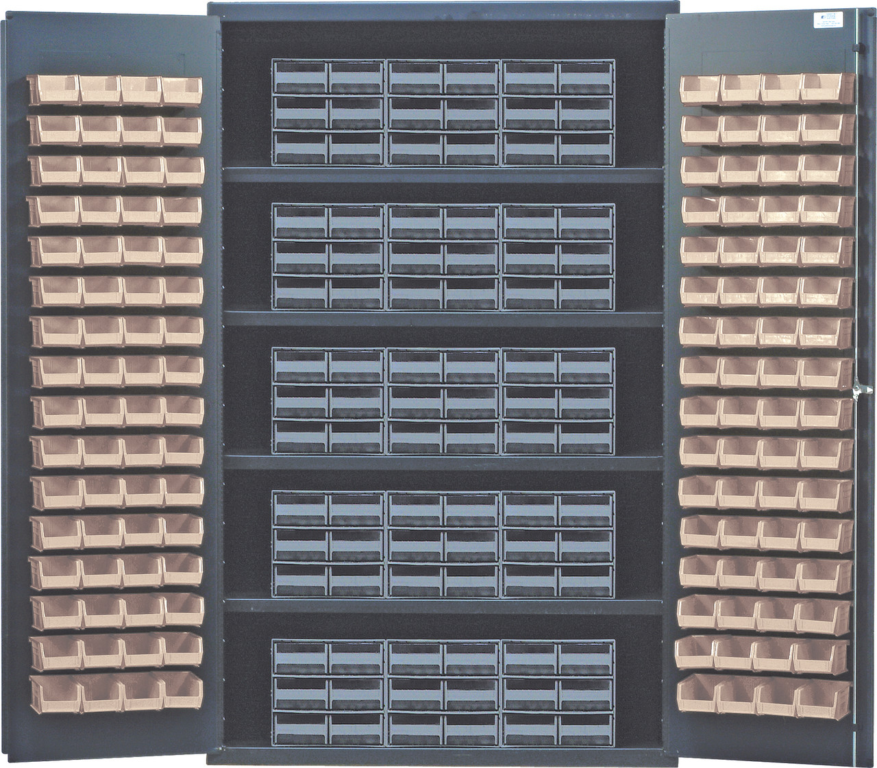 Heavy-Duty 48" Bin Cabinet, interlocking drawer storage, 48"W x 24"D x 78"H, Beige, Clear, Carbon Steel, QSC-BG-QIC64CL