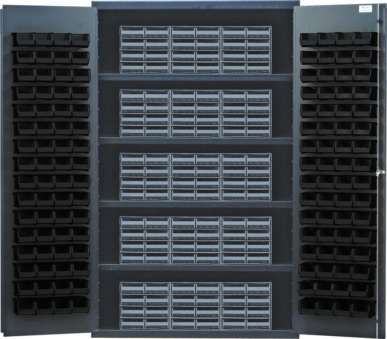 Heavy-Duty 48" Bin Cabinet, interlocking drawer storage, 48"W x 24"D x 78"H, Beige, Black, Carbon Steel, QSC-BG-QIC83BK