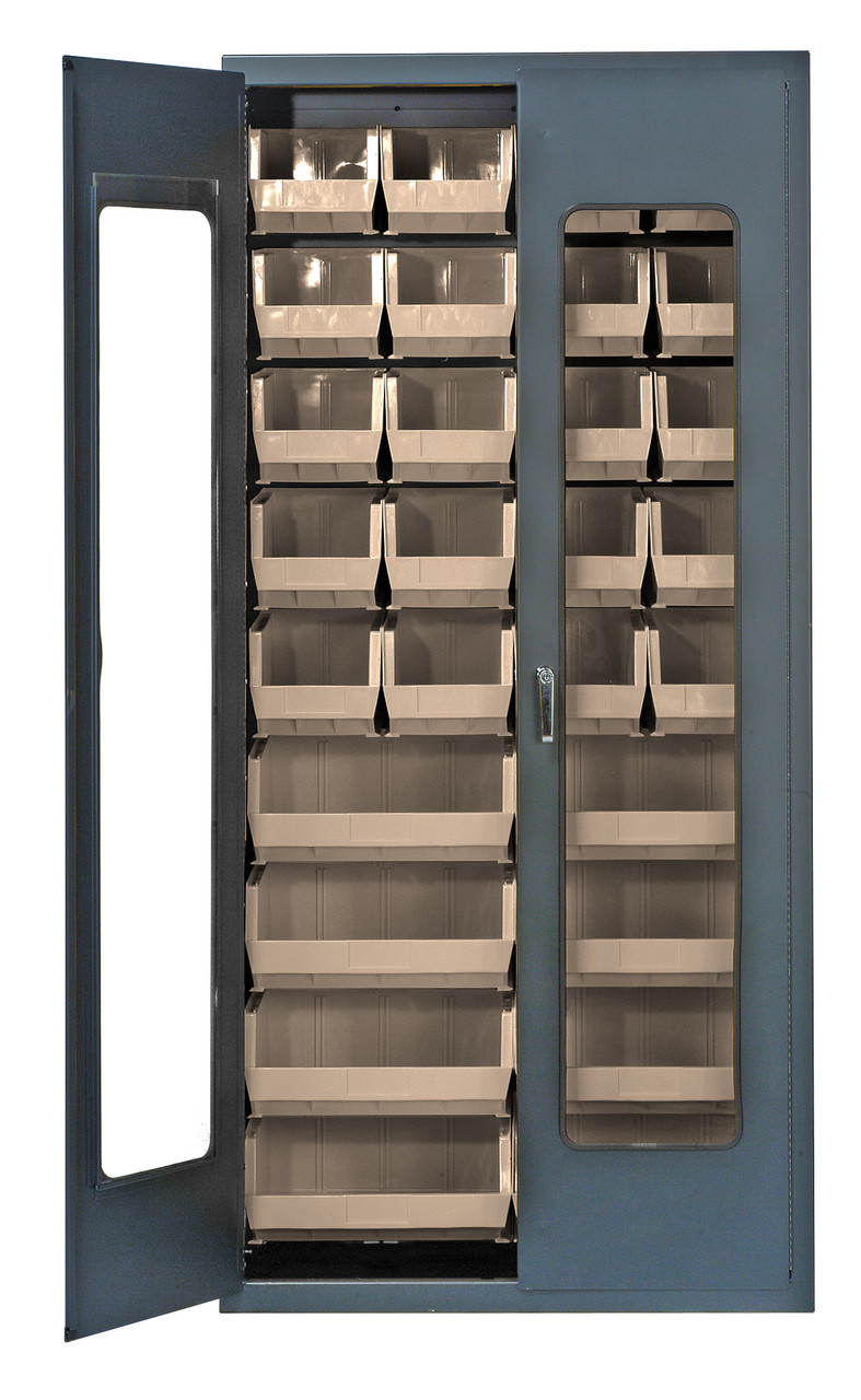 Heavy-Duty 36" Bin Cabinet, 36"W x 18"D x 78"H, clear acrylic door model, Gray, Clear, Carbon Steel, QSC-C240250CL