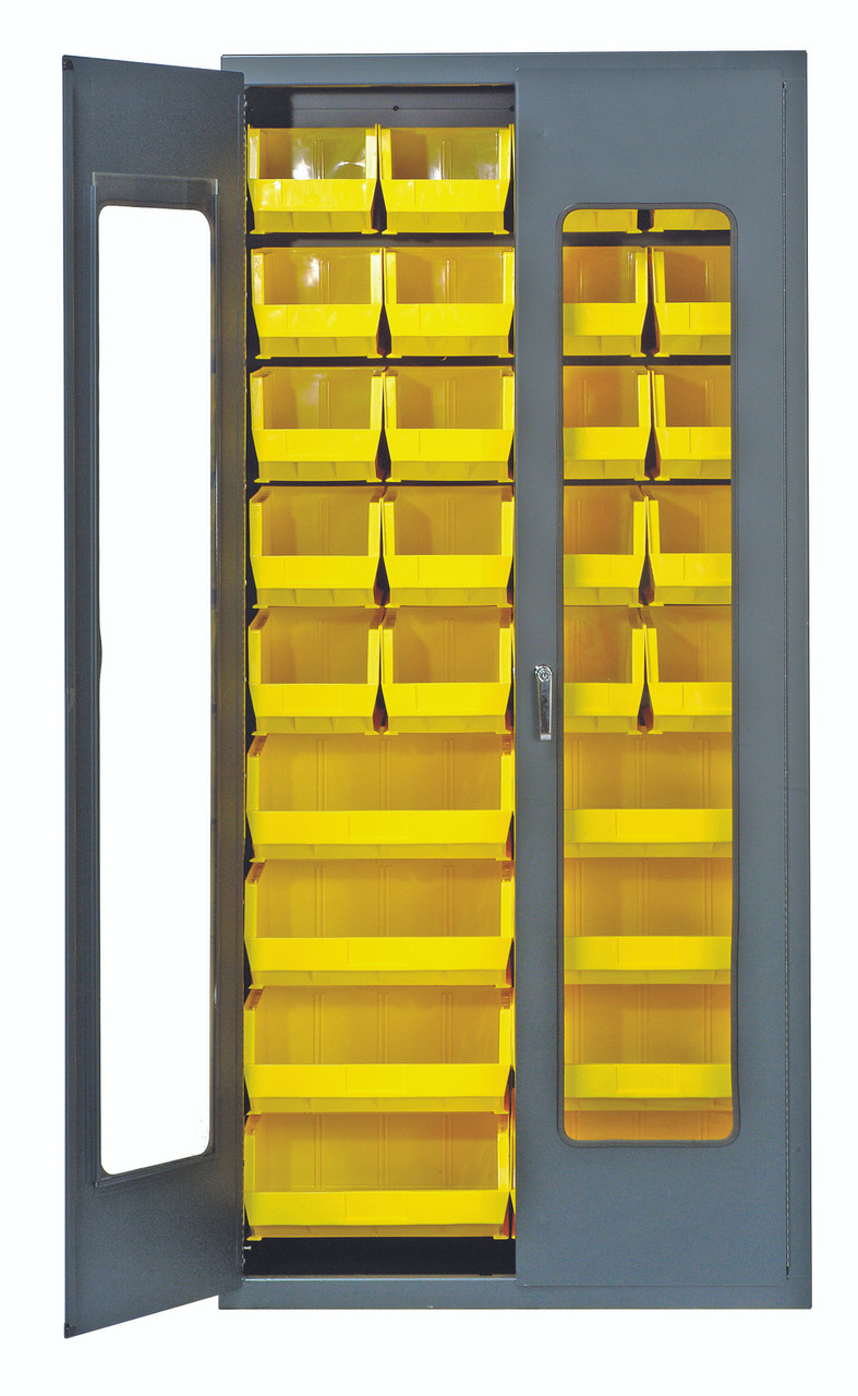Heavy-Duty 36" Bin Cabinet, 36"W x 18"D x 78"H, clear acrylic door model, Gray, Yellow, Carbon Steel, QSC-C240250YL
