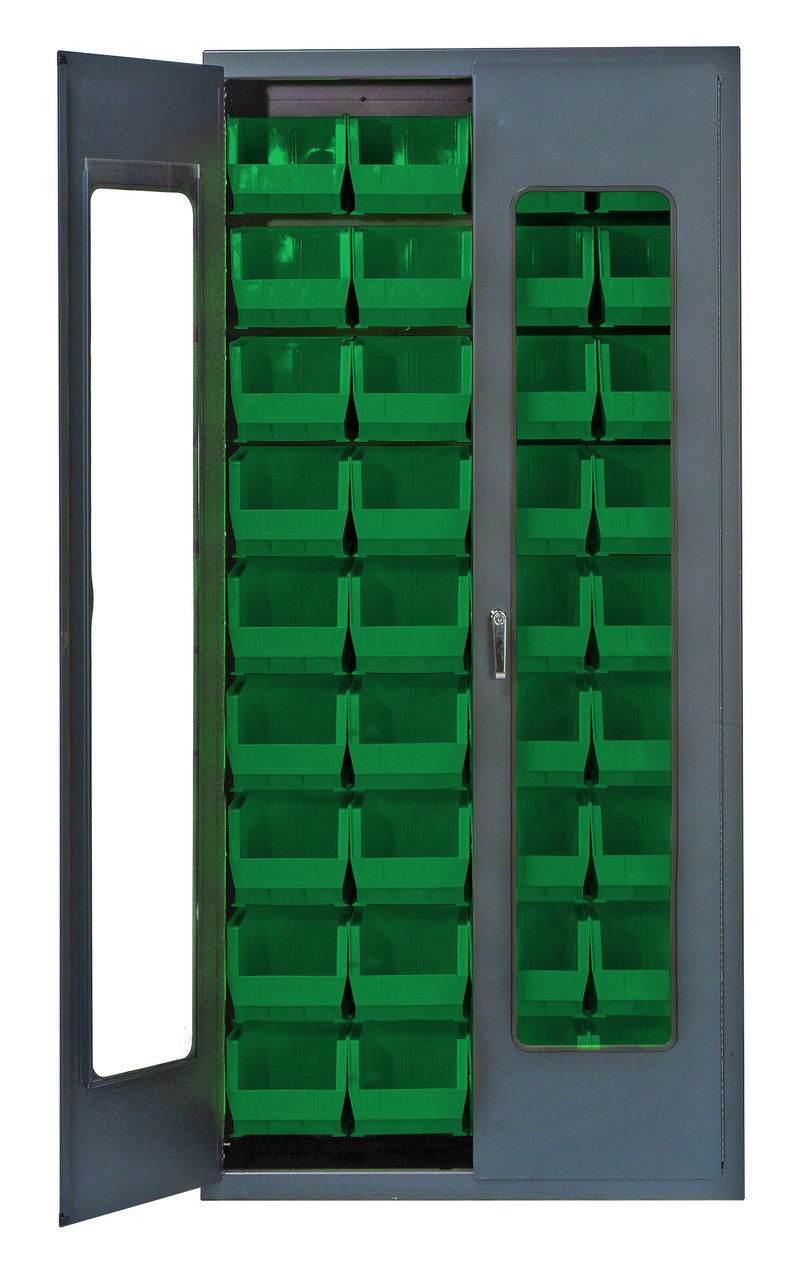 Heavy-Duty 36" Bin Cabinet, 36"W x 18"D x 78"H, clear acrylic door model, Gray, Green, Carbon Steel, QSC-C240GN