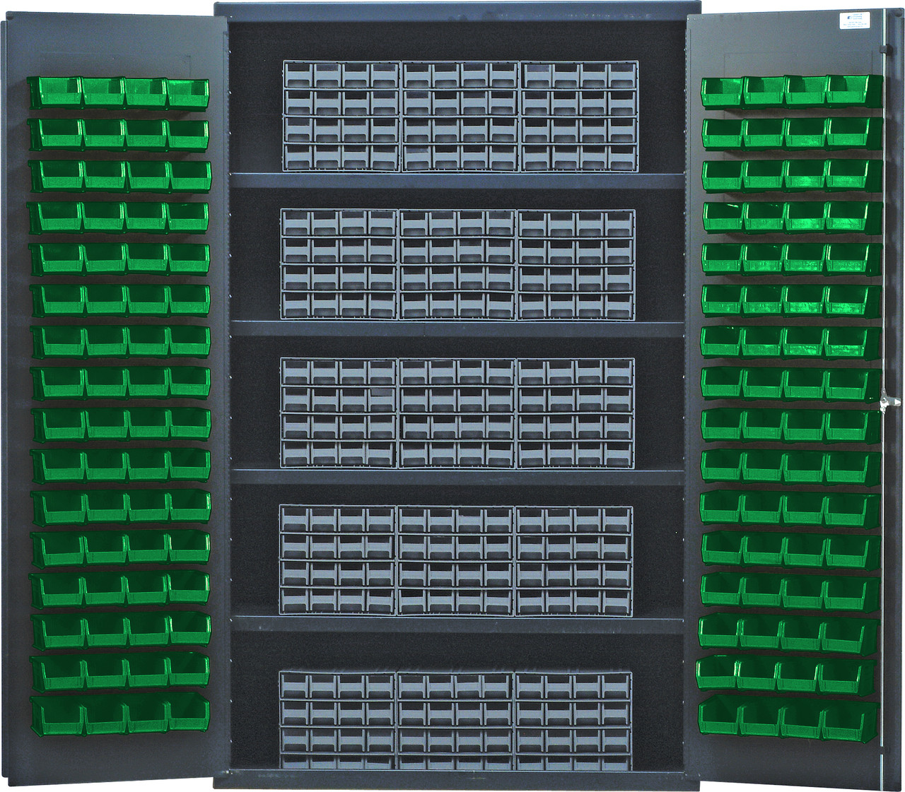 Heavy-Duty 48" Bin Cabinet, interlocking drawer storage, 48"W x 24"D x 78"H, Gray, Green, Carbon Steel, QSC-QIC161GN