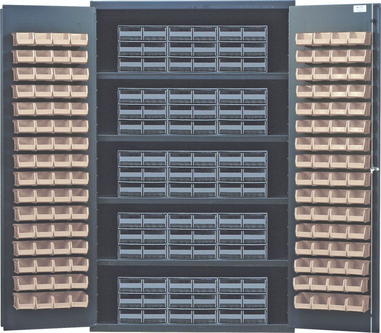 Heavy-Duty 48" Bin Cabinet, interlocking drawer storage, 48"W x 24"D x 78"H, Gray, Ivory, Carbon Steel, QSC-QIC64IV