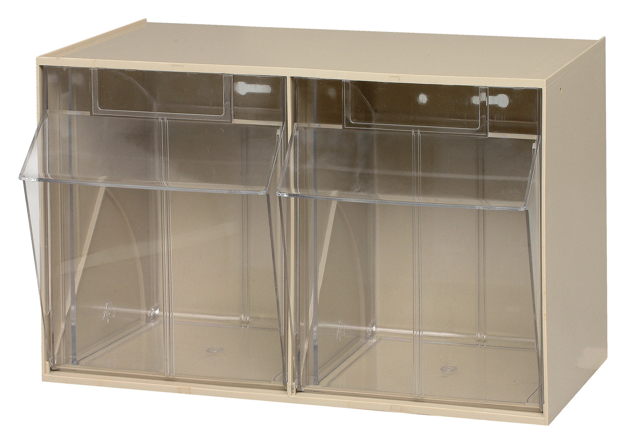 Tip Out Bin, (2) compartment, 23-5/8"W x 11-3/4"D x 13-7/8"H handle with label slot, Ivory/Crystal, Ivory/Crystal, HIPS/GPP-10, QTB302IV