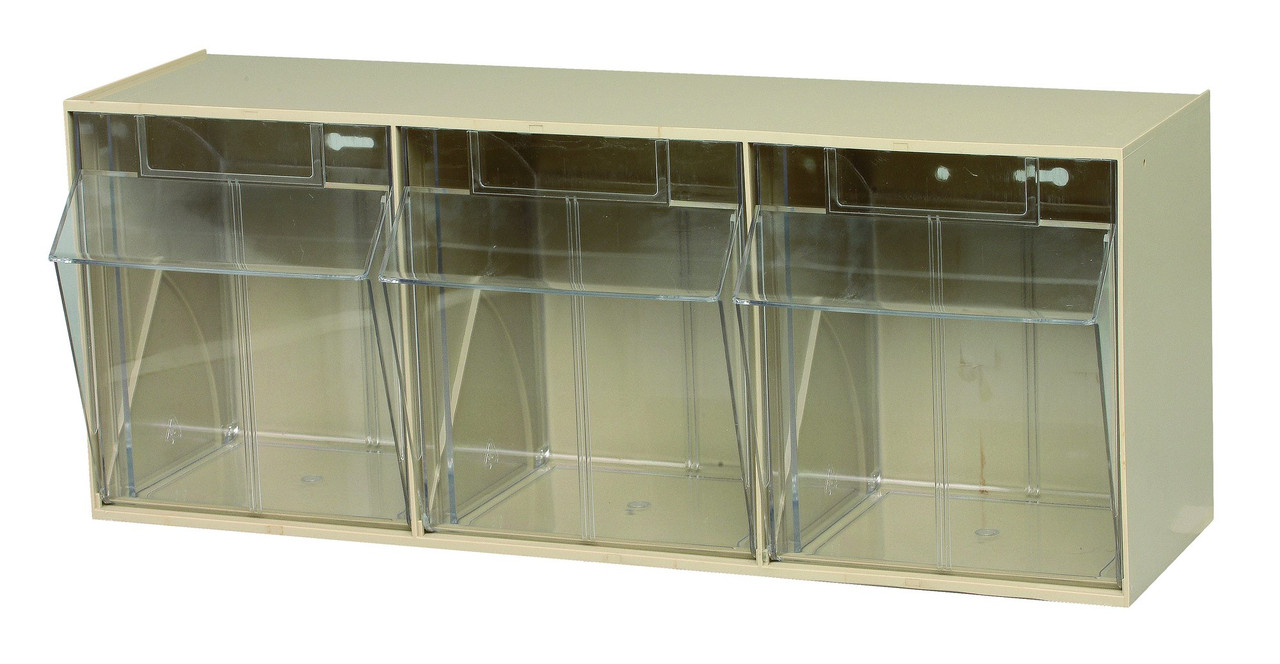 Tip Out Bin, (3) compartment, 23-5/8"W x 7-3/4"D x 9-1/2"H handle with label slot, Ivory/Crystal, Ivory/Crystal, HIPS/GPP-10, QTB303IV