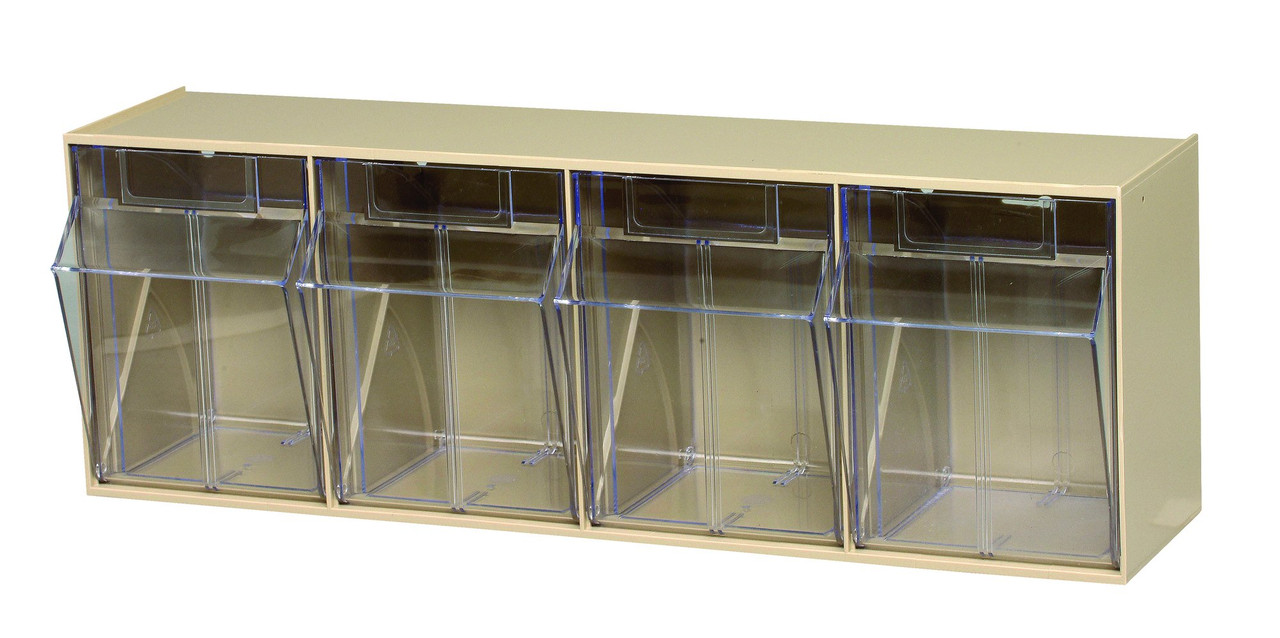 Tip Out Bin, (4) compartment, 23-5/8"W x 6-5/8"D x 8-1/8"H handle with label slot, Ivory/Crystal, Ivory/Crystal, HIPS/GPP-10, QTB304IV