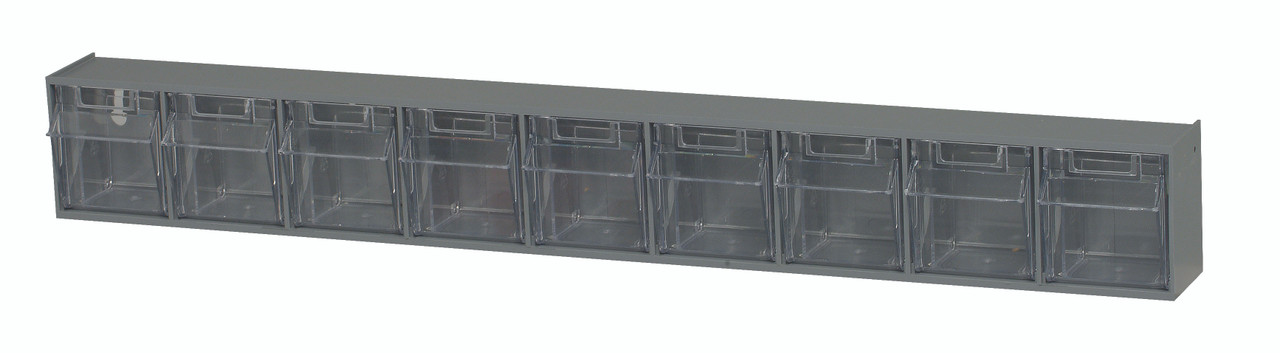 Tip Out Bin, (9) compartment, 23-5/8"W x 2-1/2"D x 3-1/8"H handle with label slot, Gray/Crystal, Gray/Crystal, HIPS/GPP-10, QTB309GY
