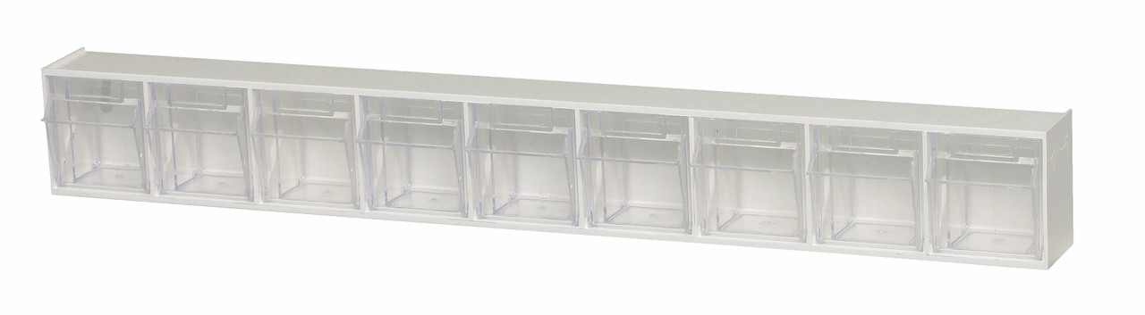 Tip Out Bin, (9) compartment, 23-5/8"W x 2-1/2"D x 3-1/8"H handle with label slot, White/Crystal, WhiteCrystal, HIPS/GPP-10, QTB309WT
