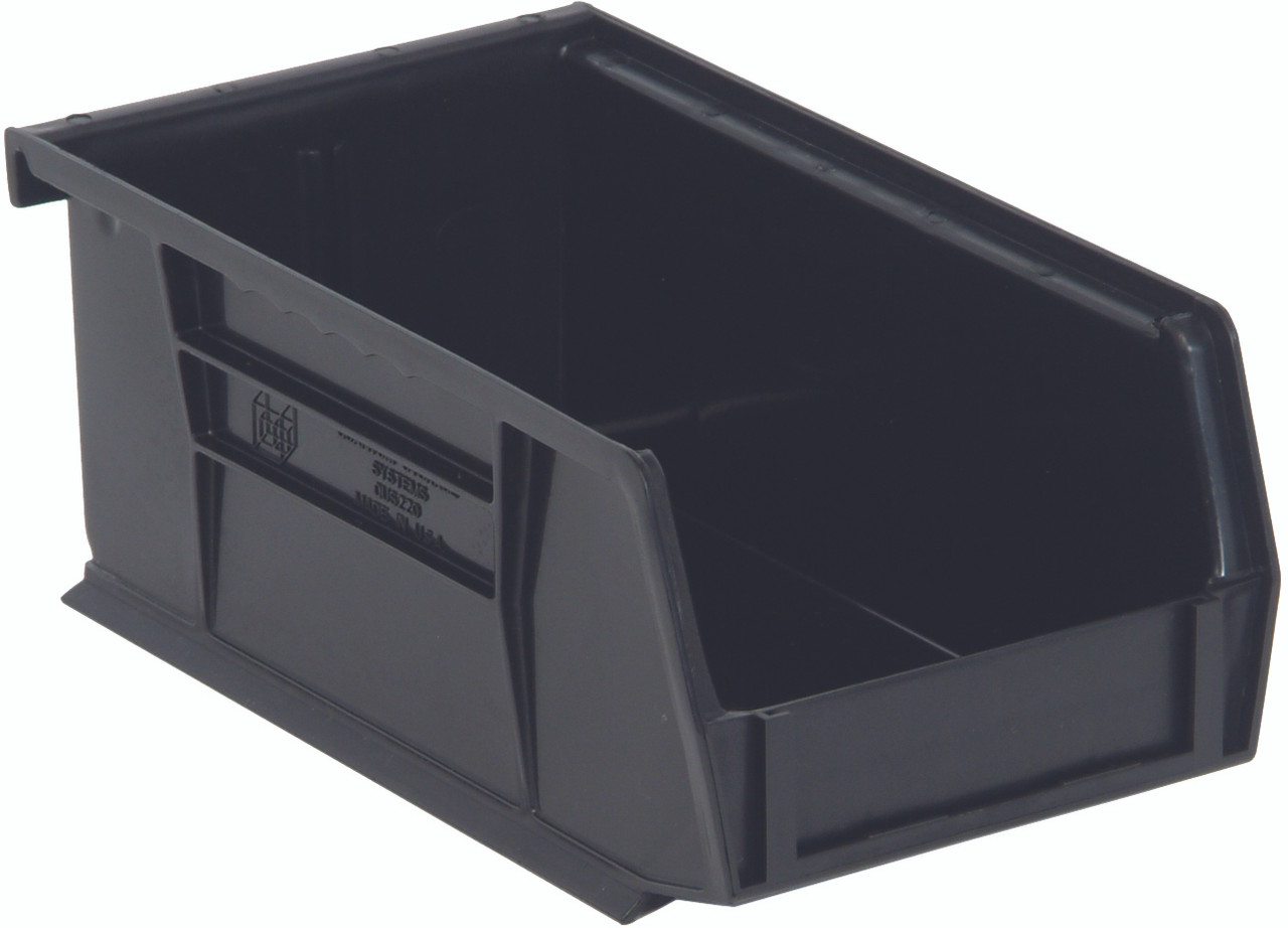 Bin, stacking or hanging, 4-1/8"W x 7-3/8"D x 3"H, Black, Black, Polypropylene, QUS220BKCS