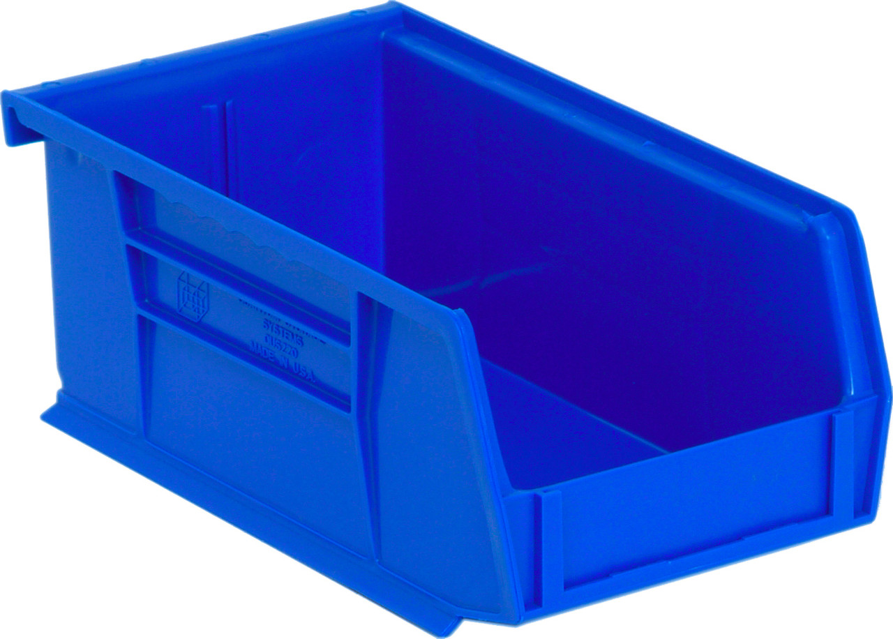 Bin, stacking or hanging, 4-1/8"W x 7-3/8"D x 3"H, Blue, Blue, Polypropylene, QUS220BLCS