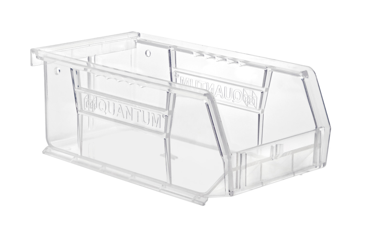Bin, stacking or hanging, 4-1/8"W x 7-3/8"D x 3"H, Crystal Clear, Crystal Clear, Acrylic, QUS220CC
