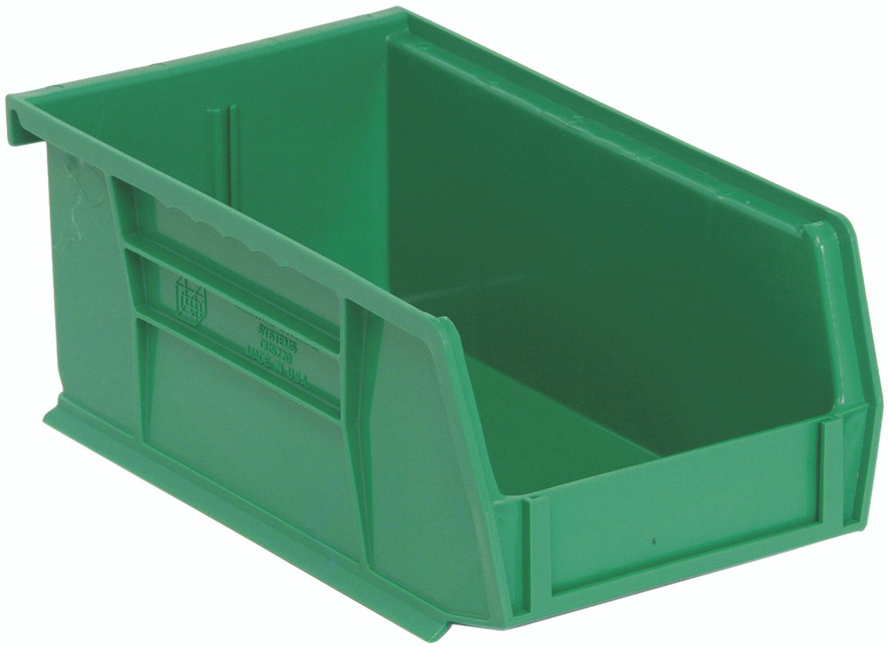 Bin, stacking or hanging, 4-1/8"W x 7-3/8"D x 3"H, Green, Green, Polypropylene, QUS220GN