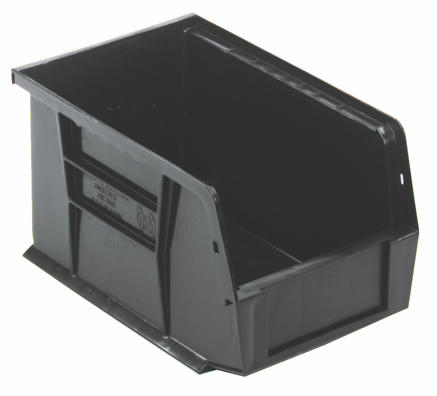 Bin, stacking or hanging, 6"W x 9-1/4"D x 5"H, Black, Black, Polypropylene, QUS221BKCS