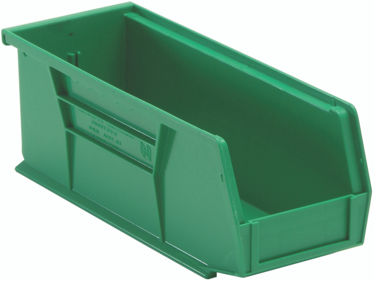 Bin, stacking or hanging, 4-1/8"W x 10-7/8"D x 4"H, Green, Green, Polypropylene, QUS224GNCS