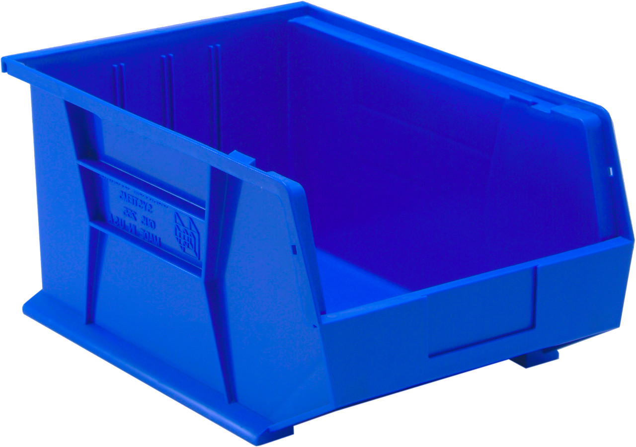 Bin, stacking or hanging, 11"W x 16"D x 8"H, Blue, Blue, Polypropylene, QUS255BL