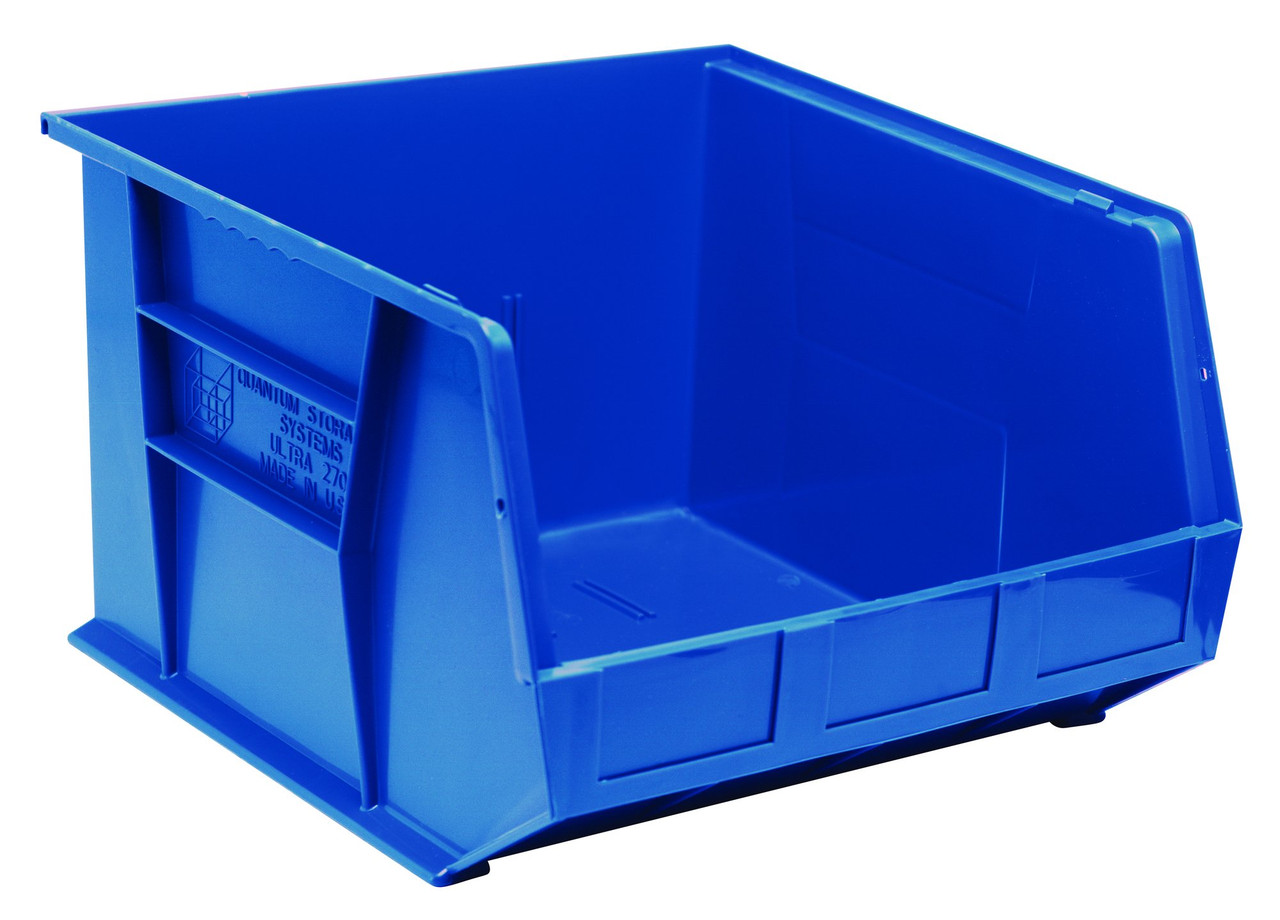 Bin, stacking or hanging, 16-1/2"W x 18"D x 11"H, Blue, Blue, Polypropylene, Case of 3, QUS270BL