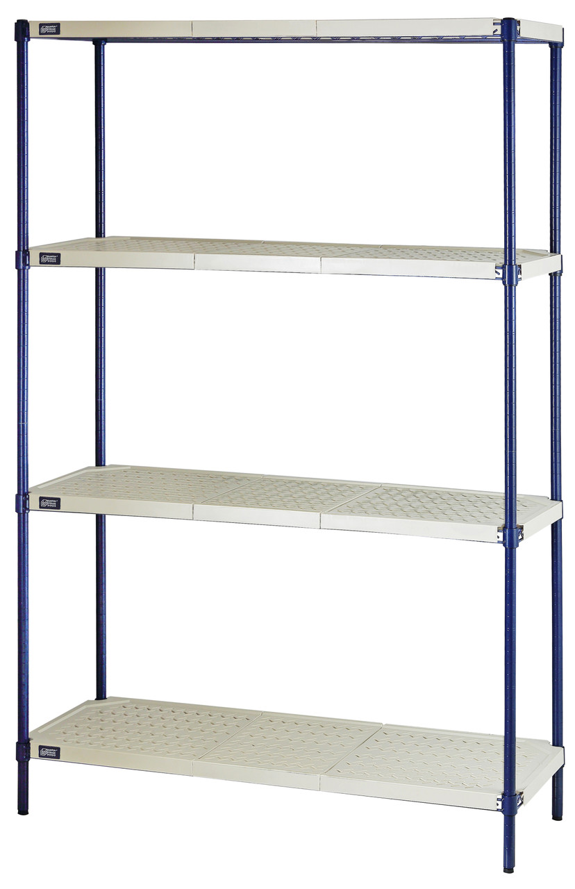 Shelving Unit, 4-tier, 600 lb. weight capacity per shelf, Blue/Tan, 0, CarbonSteel/Polymer, RPWR72-1860E