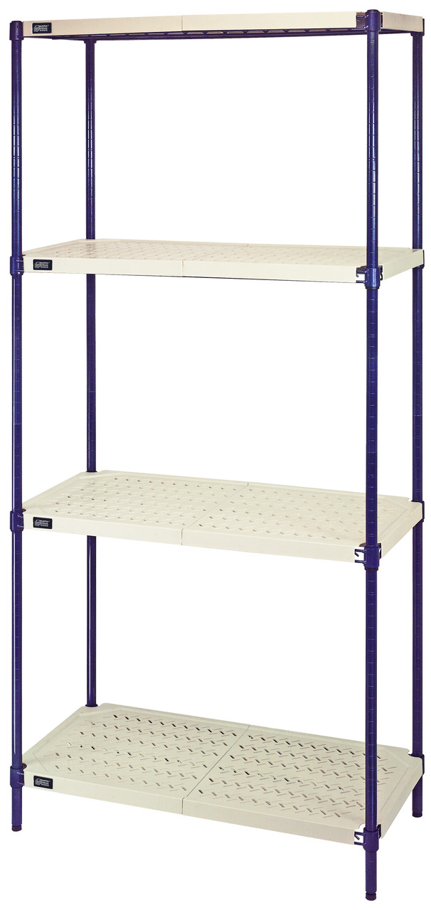 Shelving Unit, 4-tier, 600 lb. weight capacity per shelf, Blue/Tan, 0, CarbonSteel/Polymer, RPWR72-2430E