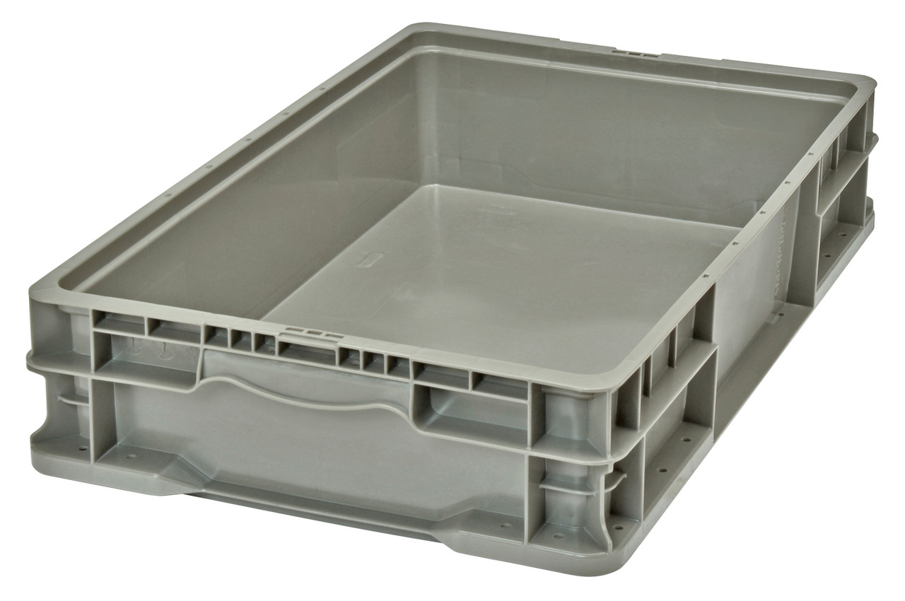 Stacker Straight Wall Container, outside: 15"W x 23-7/8"L x 5"H, inside: 13-3/8"W x 21-5/8"L x 4-7/8"H, Gray, Gray, Polyethylene, RSO2415-5