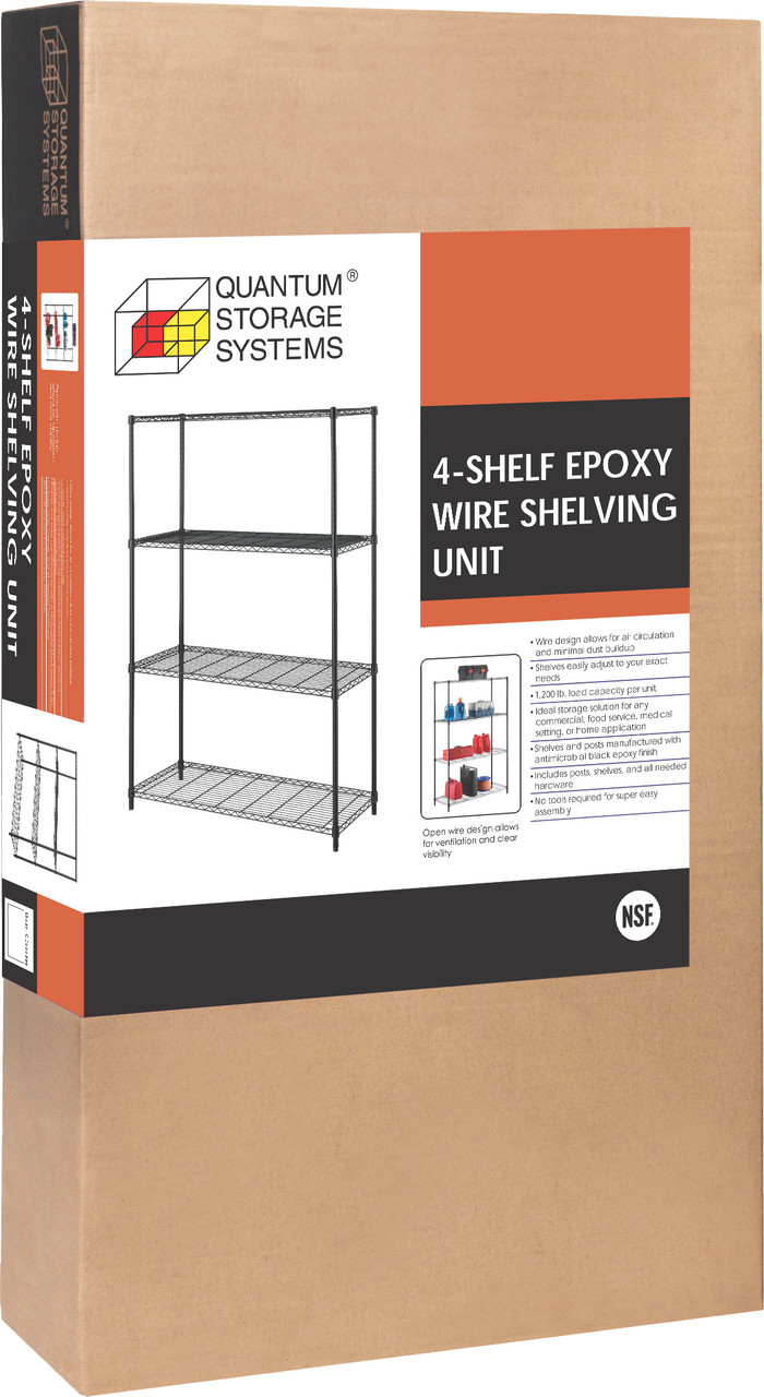 Convenient Shelving Unit Pack, 4-tier, 42"W x 24"D x 72"H, Epoxy Coated, Black, 0, Carbon Steel, RWR72-2442LDBK