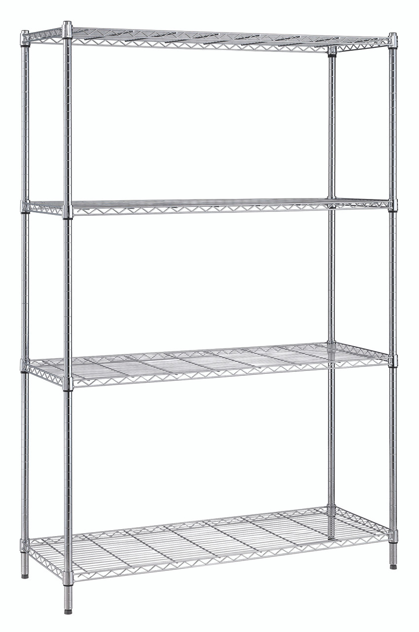 Convenient Shelving Unit Pack, 4-tier, 48"W x 24"D x 72"H, Chrome, 0, Carbon Steel, RWR72-2448LD
