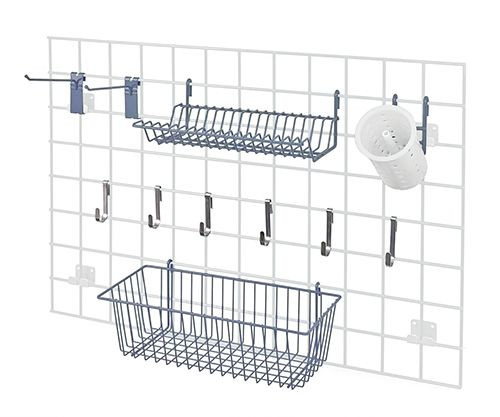 Store Grid Accessory Pack, includes: (1) 17"W x 7"D x 5"H basket, (1) lid holder drying rack, Epoxy Coated, Gray, 0, Carbon Steel, SG-A1GY