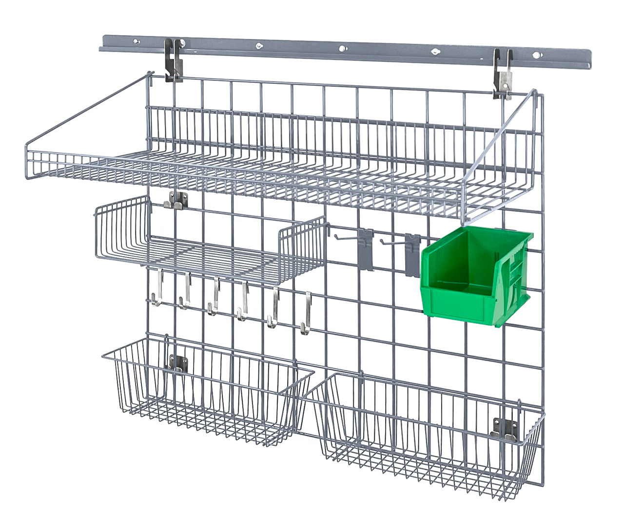 Store Grid Medium-Duty Kit, includes: (1) 40" wall track, (2) 31" upright, Epoxy Coated, Gray, Green, Carbon Steel, SGK-401836-4GYGN