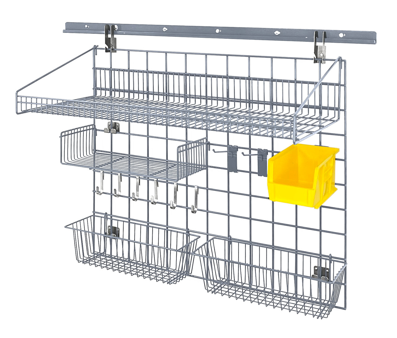 Store Grid Medium-Duty Kit, includes: (1) 40" wall track, (2) 31" upright, Epoxy Coated, Gray, Yellow, Carbon Steel, SGK-401836-4GYYL