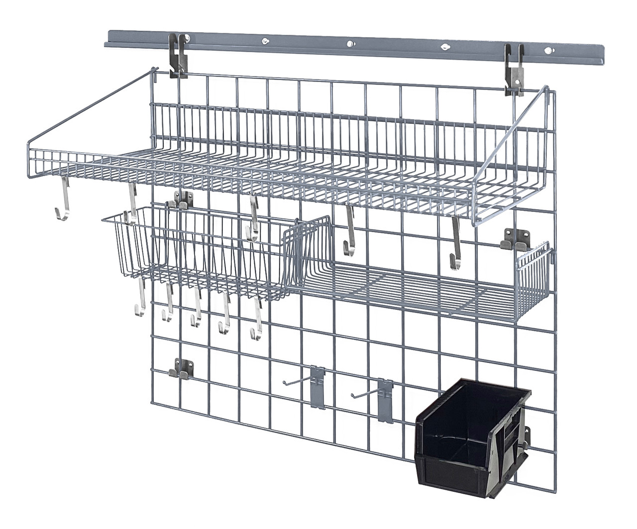 Store Grid Standard-Duty Kit, includes: (1) 40" wall track, (1) 30" x 36" grid panel, Epoxy Coated, Gray, Black, Carbon Steel, SGK-403036-2GYBK