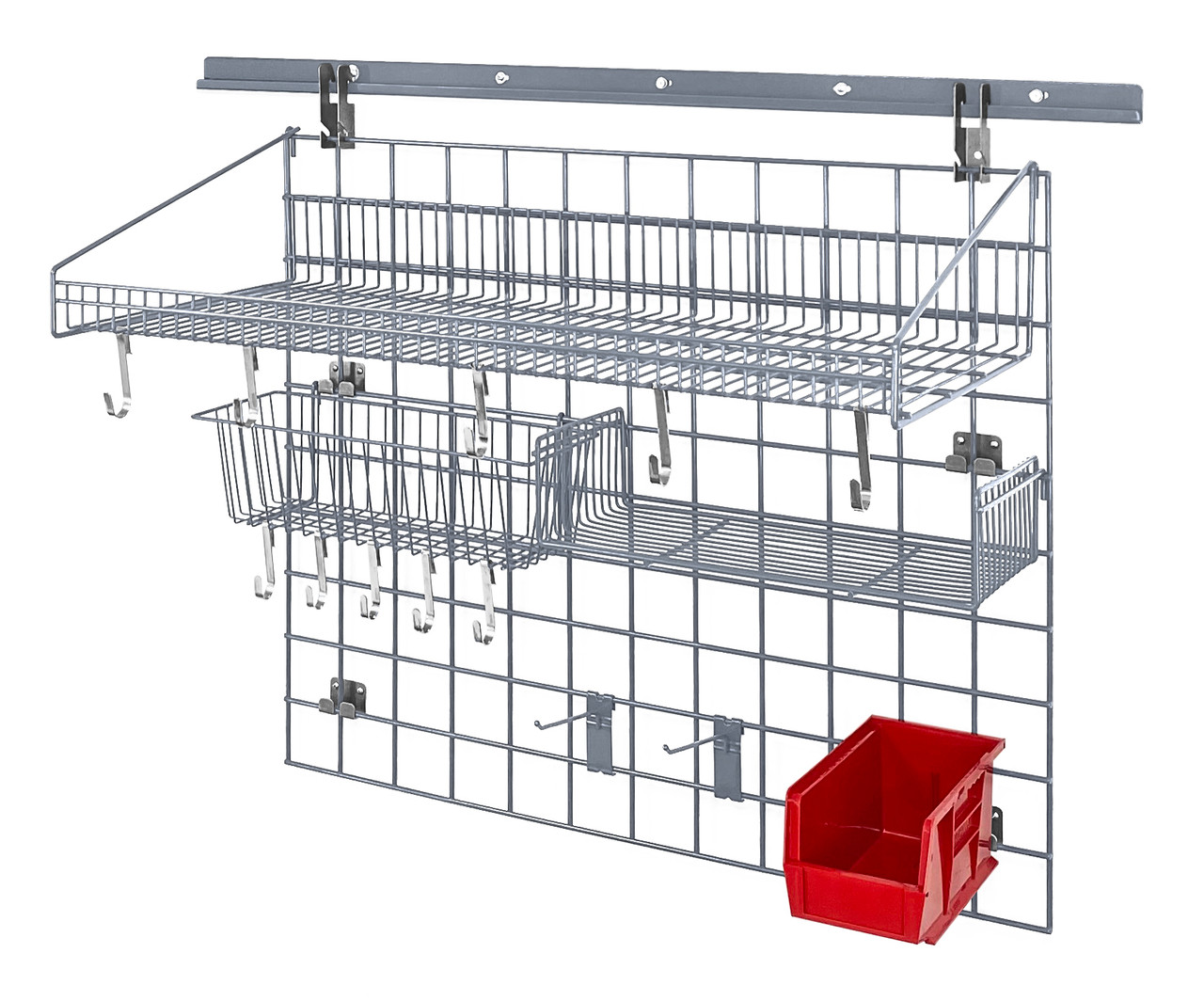 Store Grid Standard-Duty Kit, includes: (1) 40" wall track, (1) 30" x 36" grid panel, Epoxy Coated, Gray, Red, Carbon Steel, SGK-403036-2GYRD