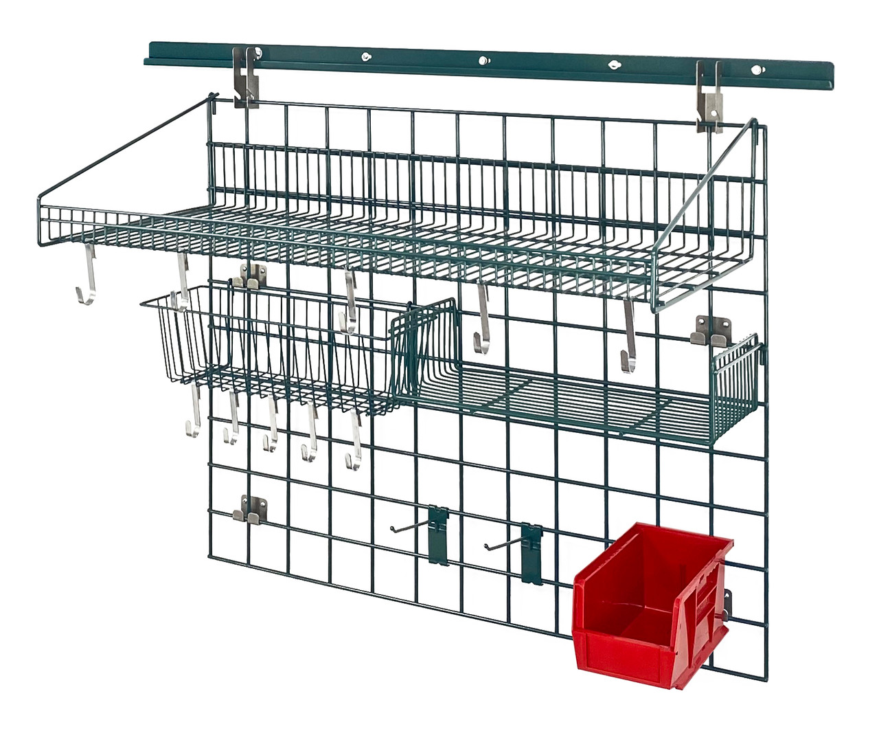 Store Grid Standard-Duty Kit, includes: (1) 40" wall track, (1) 36"W x 30"H grid panel, Epoxy Coated, Green, Red, Carbon Steel, SGK-403036-2PRD