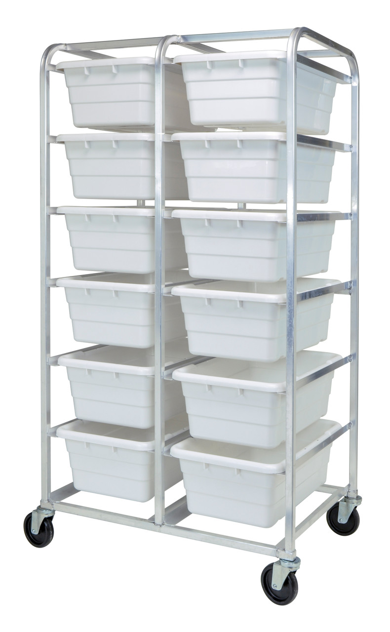 Tub Rack, mobile, 60 lb. weight capacity per bin, Gray Metallic, White, Aluminum, TR12-2516-8WT