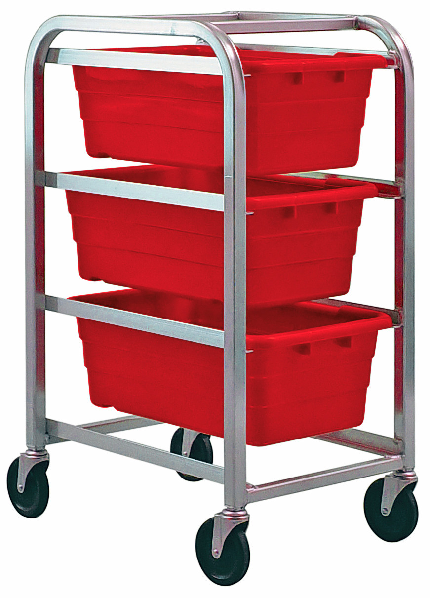 Tub Rack, mobile, 60 lb. weight capacity per bin, Gray Metallic, Red, Aluminum, TR3-2516-8RD