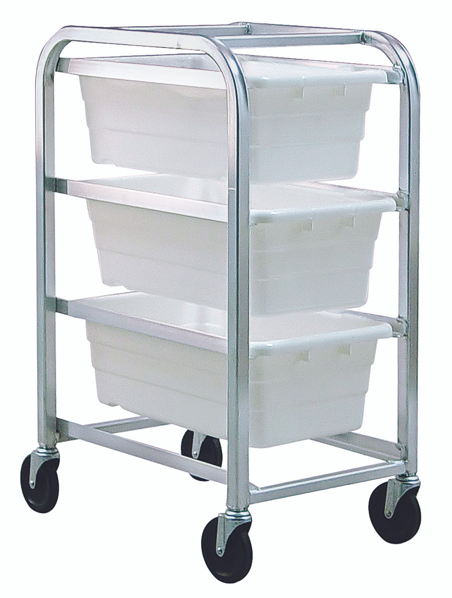 Tub Rack, mobile, 60 lb. weight capacity per bin, Gray Metallic, White, Aluminum, TR3-2516-8WT