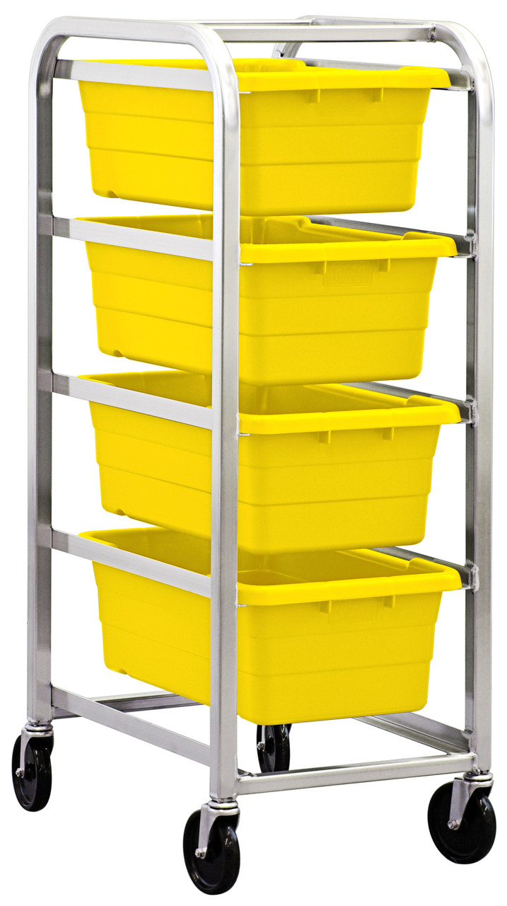 Tub Rack, mobile, 60 lb. weight capacity per bin, Gray Metallic, Yellow, Aluminum, TR4-2516-8YL